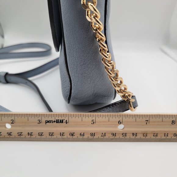 Michael Kors Pebbled Leather Half Dome Crossbody Bag Blue Gold Chain Strap - Picture 12 of 13